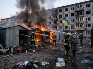 Рятувальники гасять пожежу після атаки на транспортну інфраструктуру Одеси